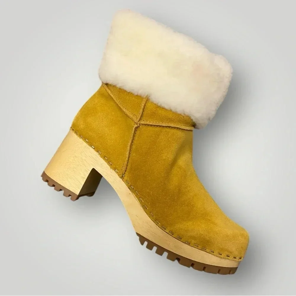 MIA Jildie Wooden Sheep Fur Clogs‎ Sz 8